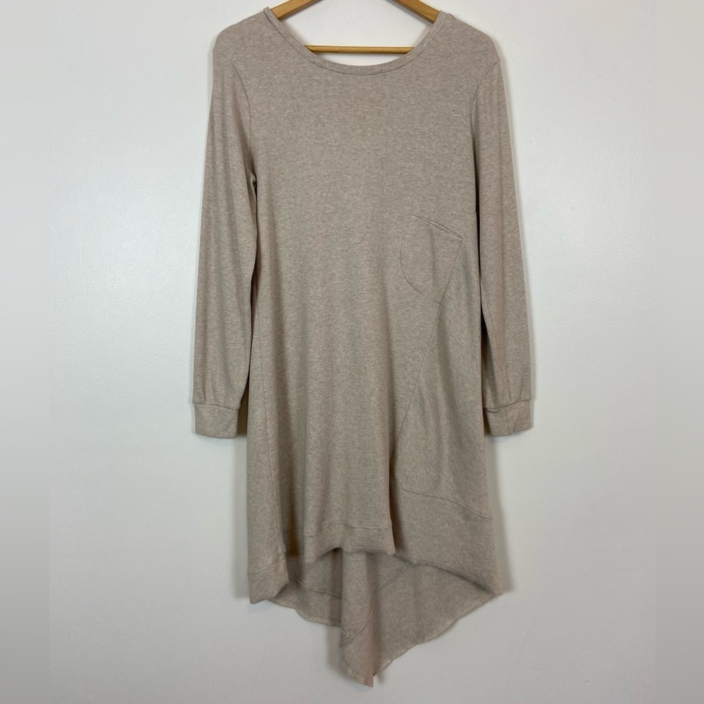 Sundance Thea Cream Asymmetrical Hem Long Sleeve Thermal Knit High Low Dress - Picture 3 of 13